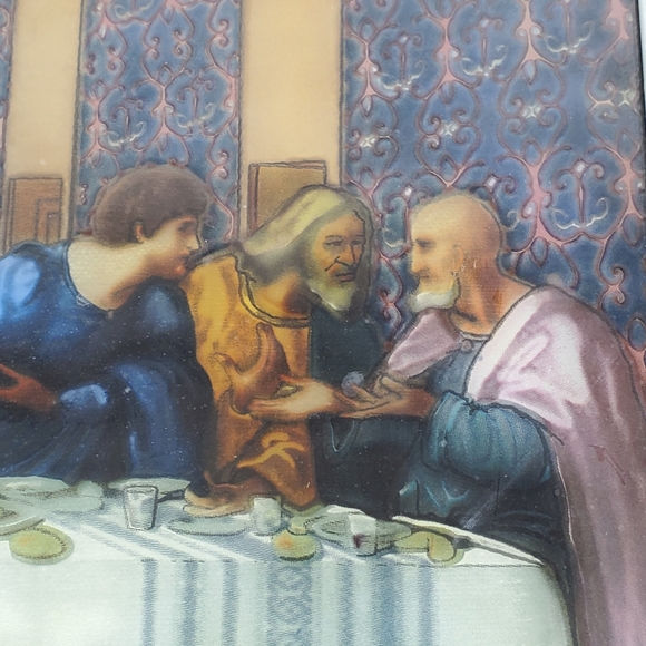 Vtg Stained Glass Art The Last Supper Leonardo Da Vinci Forest Lawn 16x9" Window - Picture 7 of 16